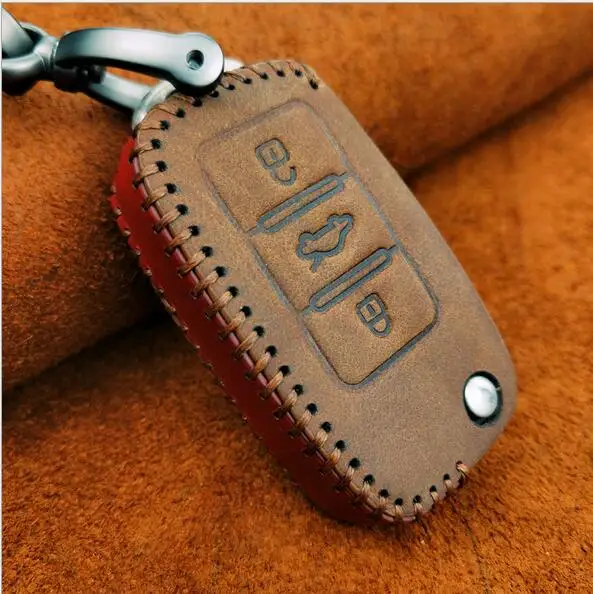 3 buttons brown Ручной работы из натуральной кожи автомобиля складной чехол для ключей с брелок для Volkswagen Lavida Magotan Sagitar Passat Tiguan и т. Д - Название цвета: 3 buttons brown