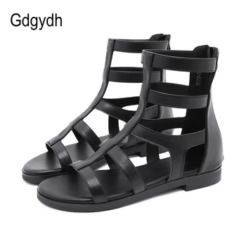 

Gdgydh 2020 Summer Women Gladiator Sandals Open Toe Flat Heels Beach Shoes Black Leather Gothic Shoes Woman Rome Casual Shoes