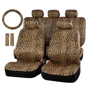 

Car Seat Cover Leopard Fashion Steering Wheel Cover 12PCS Set All Year Round Use Animal Print Car Seat Cushion Case Set