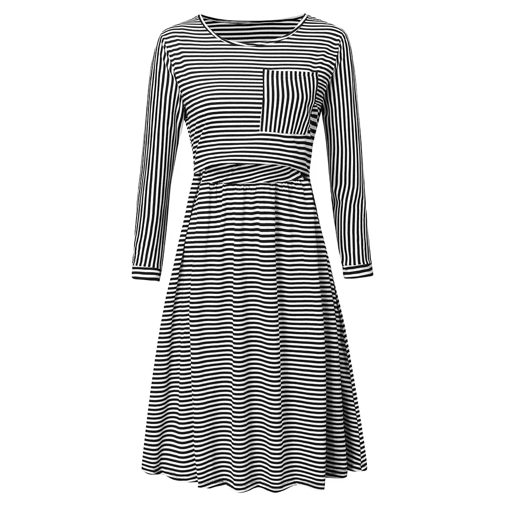 Maternity Dresses Vestidos Stripe with Pocket Nursing Pregnancy Dress For Pregnant Women Clothes Pink Winter Feeding Dress 19Nov
