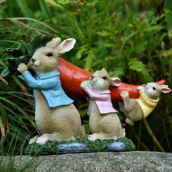 

Creative Rabbit Family Cute Animal Figurine Resin Crafts Home Decoration Accessories Lovely Desk Office Fairy Garden Decoration