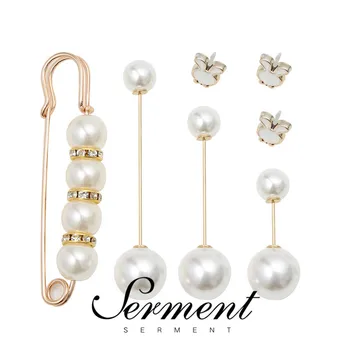 

SERMENT Fashion Simple Button Nail Brooches Pearl Crystal Brooch Pins For Women's Clothing Jewelry Accessories