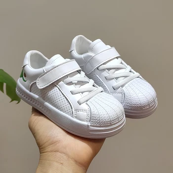 

Unisex Spring 2020 New Children's Breathable White Shoes Hook & Loop Board Shoes Boys Girls Fashion Anti-Slippery Casual Shoes