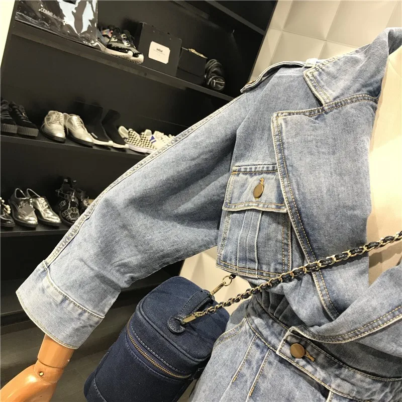 Осень 2020 винтажный женский джинсовый комбинезон с длинным рукавом и эффектом