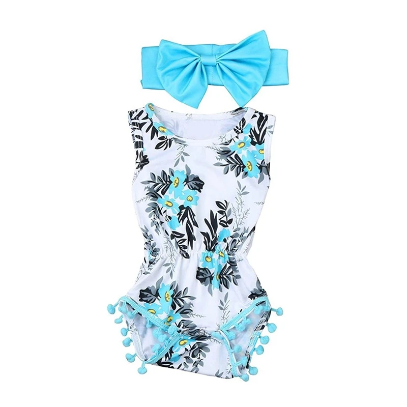 

Newborn Baby Girls Print Romper Headband Summer Bodysuit (Photo Color)