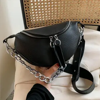 

Silver Chain Design PU Leather Crossbody Bags For Women 2020 White Shoulder Messenger Handbags Small Chest Bag Travel Casual Bag