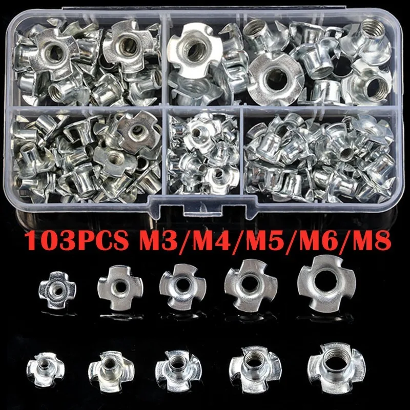 103pcs M3/m4/m5/m6/m8 Four Pronged Claws Speaker Nut Blind Inserts Nut