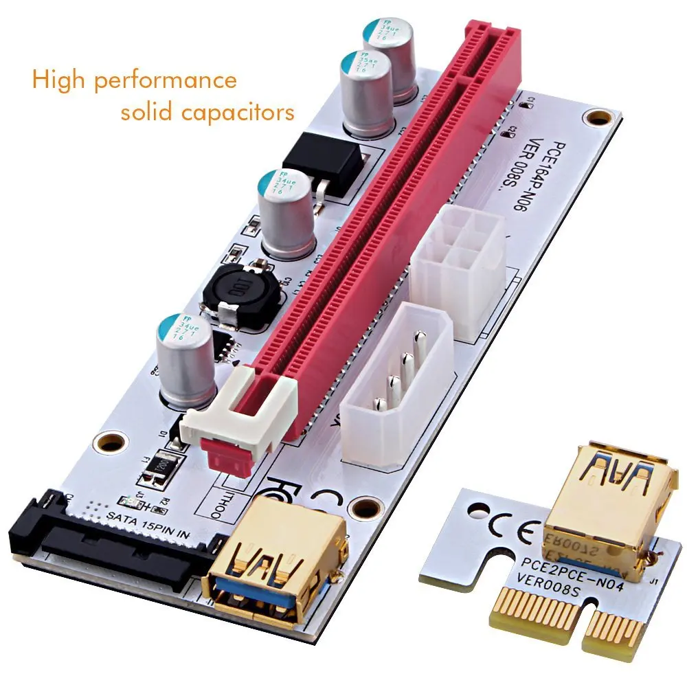 PCI-E райзеры 1X до 16X расширение графика для GPU майнинга мощность ed Riser адаптер карты ж/Molex 4Pin SATA 6Pin источник питания PCIe