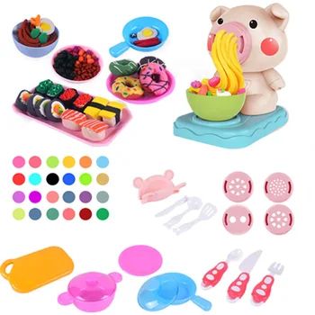 

Hot Selling Cartoon Pig Noodles Machine Child Pretend Role Play Simulated Kitchen Pasta Machine Kit Classic Kids Educational Toy