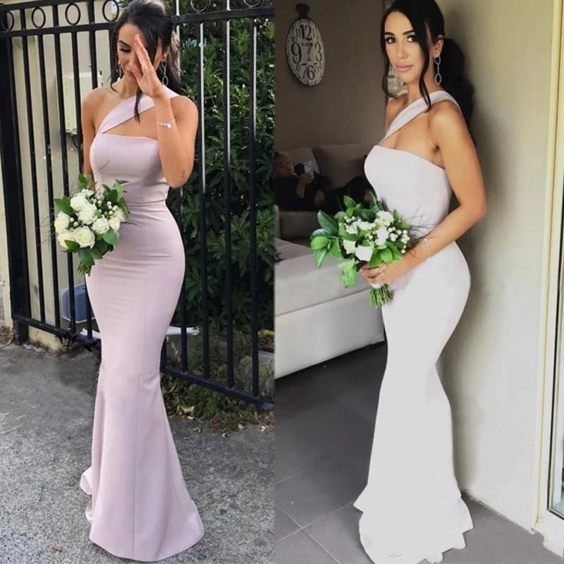 Modern Mermaid Bridesmaid Dresses For Weddings Satin One Shoulder Sleeveless Floor Length Plus Size Formal Dress