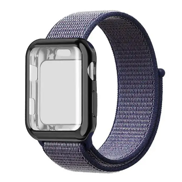 Чехол+ ремешок для apple watch band apple watch 5 4 band 44 мм 40 мм correa 38 мм iwatch band 42 мм нейлоновый браслет pulseira 3 - Цвет ремешка: Midnight blue