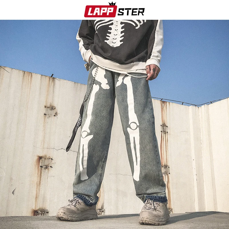 LAPPSTER мужские негабаритные черные джинсы с каркасом джинсовые мужские уличные хип-хоп шаровары с высокой талией джинсовые штаны комбинезоны