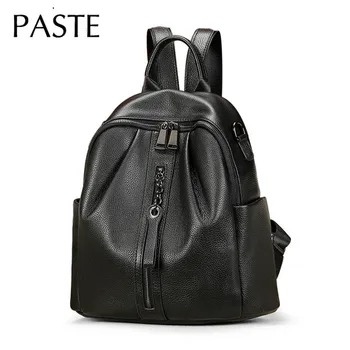 

Fashion Genuine Leather Bagpack Cow Leather Simple Women's Backpack Calfskin All Match Natural Backpack Black Girls School Bag