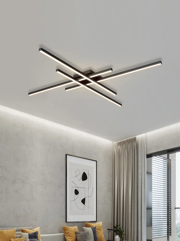 Black chandelier square bedroom lamp living room led ceiling Nordic minimalist creative strip light | Лампы и освещение