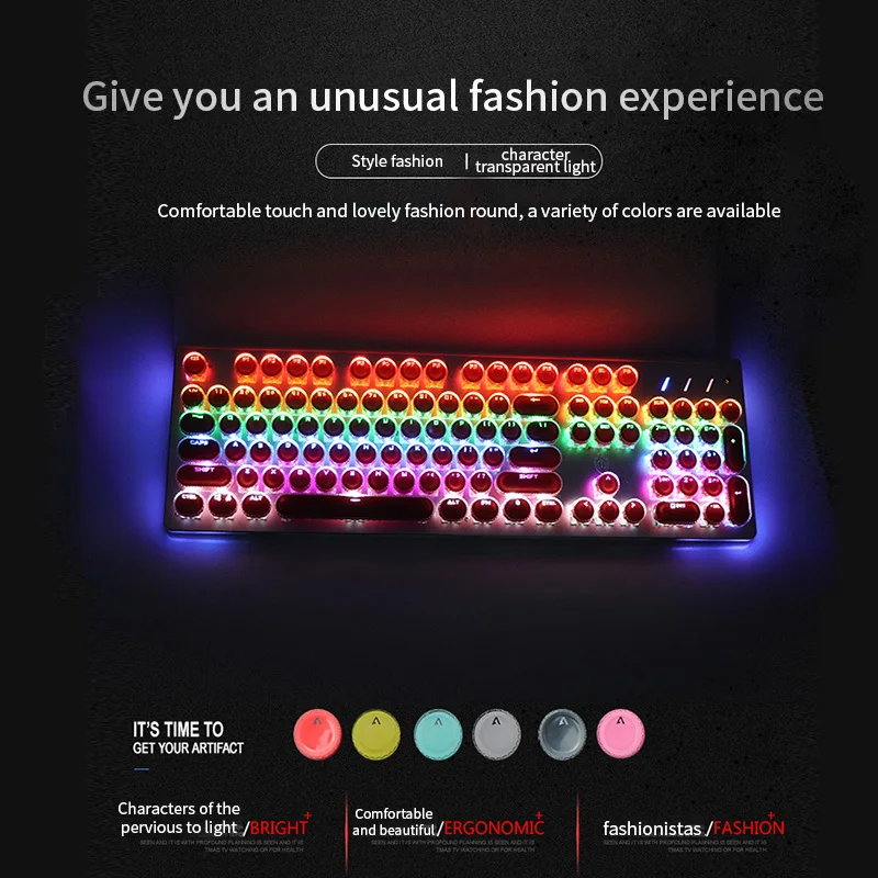 KEYCAP 104pcs Fashion Light Transmission Gaming Mechanical Steampunk Typewriter Round Key Cap Computer Peripherals Accessories