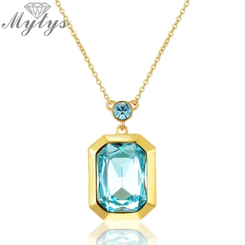 

Mytys New Design Pendant Necklace With Stone Geometric Square Light Blue Rhinestone Necklace for Women CN557