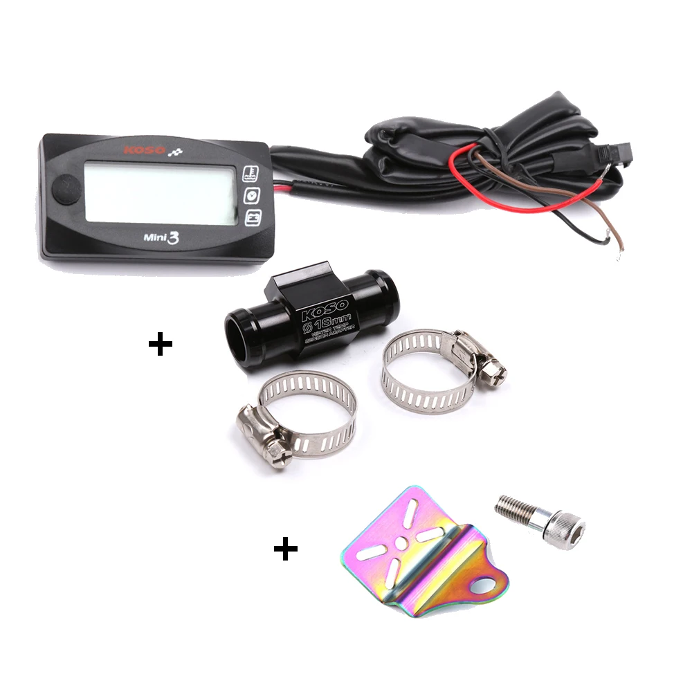 Motorcycle Slim LED Display Meter KOSO MINI 3 Waterproof Digital Instrument (Water Temp+Time+Volt Meter) for Racing Scooter Bike |