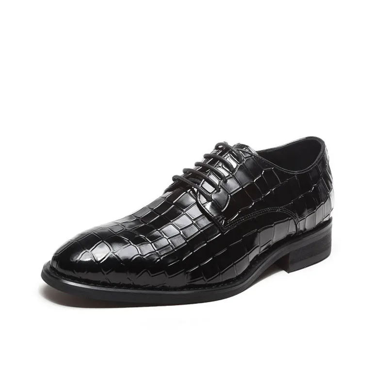 Genuine Leather Men Dress Formal Shoes Business Wedding Shoe Brogue Party Large Sizes Black Wine Red Slip On New Fashion