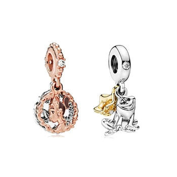 

2020 Original Alloy Bead Frog Prince & Rose Princess Tiana Dangle Charm Fit Bracelet Bangle DIY Women Jewelry