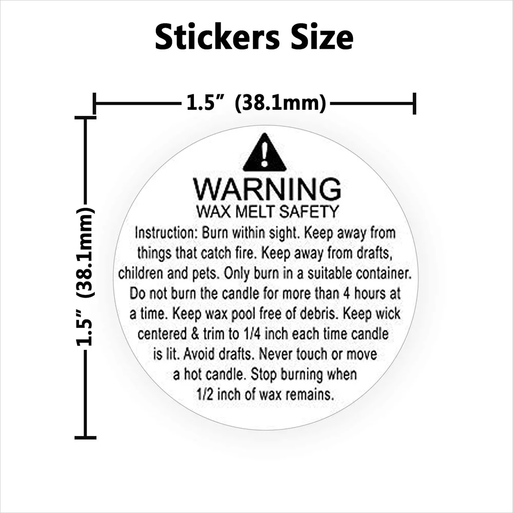 Candle Warning Stickers 1.5 inch Round Candle Jar Container Labels Wax Melting Safety Stickers 504 Label White Background