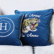 Рычащий тигр наволочка Топ Роскошный бархат вышивка декоративные подушки Decorativos Para диван Coussin подушки