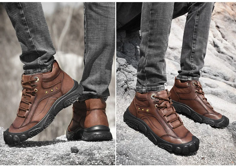 Натуральные мужские кожаные ботинки наивысшего качества на шнуровке; сезон осень-зима; мужские ботинки; нескользящие удобные зимние ботильоны на меху