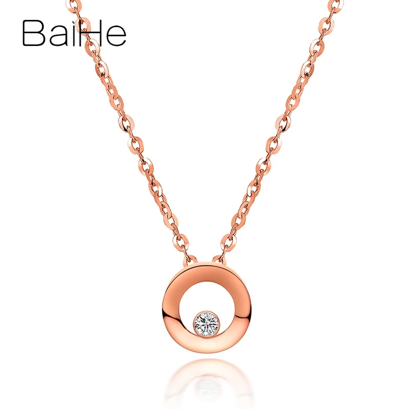 BAIHE Solid 18K розовое золото Сертифицированный 0.03CT/0.05CT/0.10CT натуральный бриллиант женские модные ювелирные изделия Подарочные ожерелья
