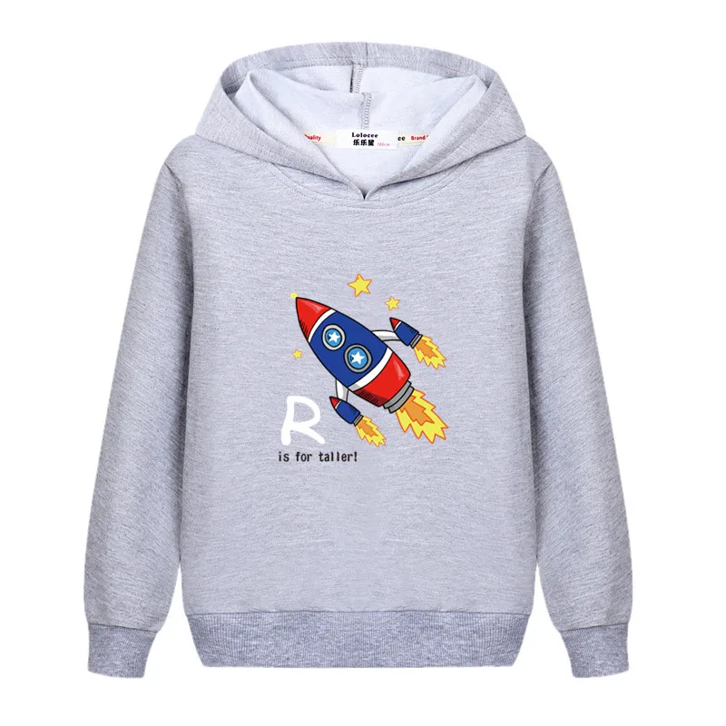 Aimi Lakana Space Rocket/Модная Осенняя толстовка с капюшоном для мальчиков; пуловер; Детская тонкая хлопковая толстовка; костюм для маленьких мальчиков с космическим котом - Цвет: gray-1