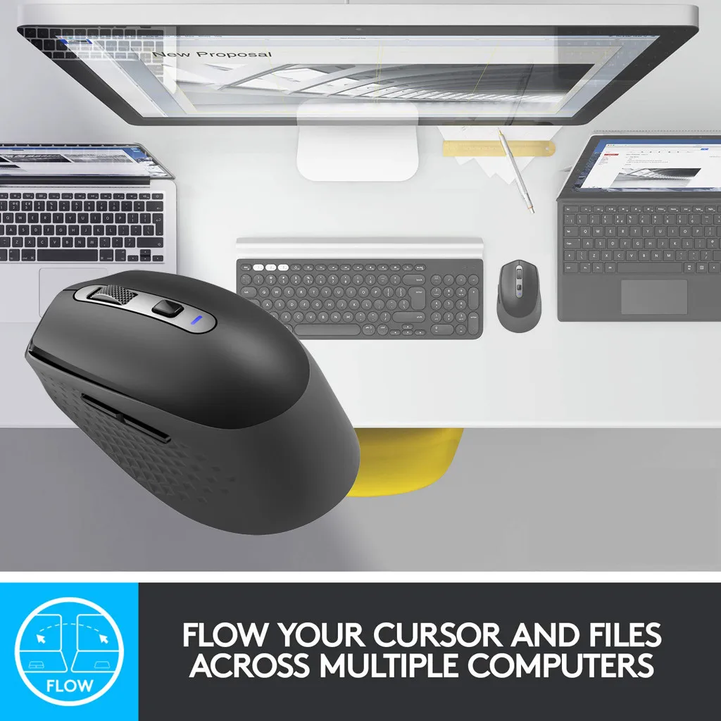 Новая беспроводная мышь для офиса, дома, использования на любой эргономичной форме, перезаряжаемое устройство управления до 3 компьютеров для ПК, ноутбука, настольного компьютера#35