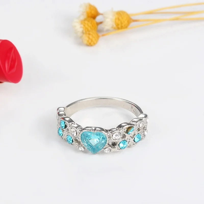 Creatività Blue Stone Love Heart Rings White Bule Micro Round Crystal Zircon Ring Accessori Donna Ragazze Studente Compleanni Regalo