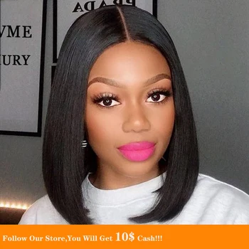 

Bob Transparent 13x4 Lace Front Human Hair Wigs Preplucked Short Silky Straight Pretty Jet Black Natural Hair With Baby Hair