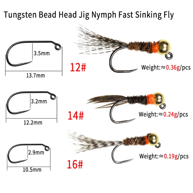 Vampfly 6pcs Tungsten Bead Head Perdigon Nymphs Fast Sinking Jig