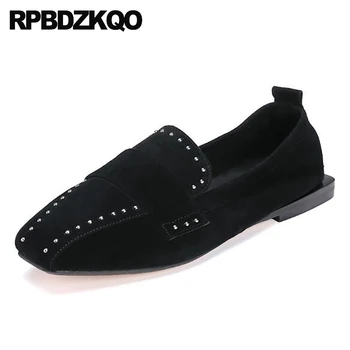 

loafers high quality slip on fitness designer shoes women luxury 2019 rivet stud metal flats red wine suede square toe black