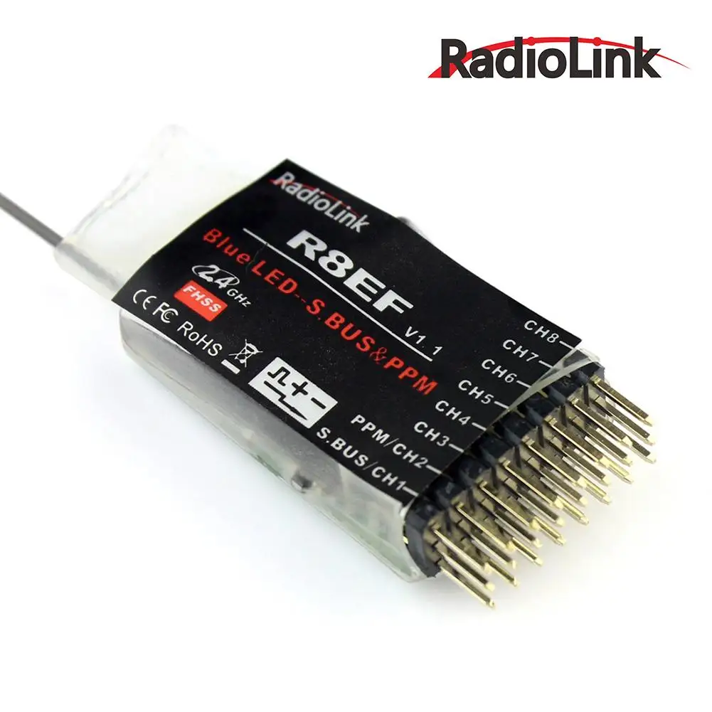 

2019 New Hot Radiolink R8EF 2.4G 8CH FHSS 8 Channels Receiver for T8FB Support S-BUS PPM PWM
