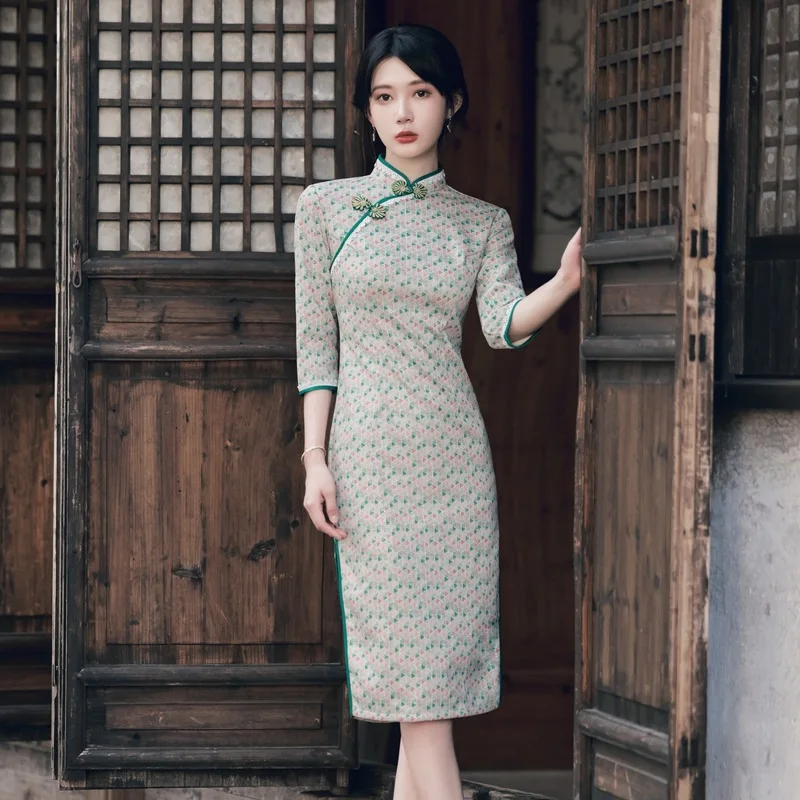 Classic Chinese Style Women Cheongsam Exquisite Handmade Button Qipao Noble Elegant Evening Party Vestidos Sexy Autumn Robe Gown |