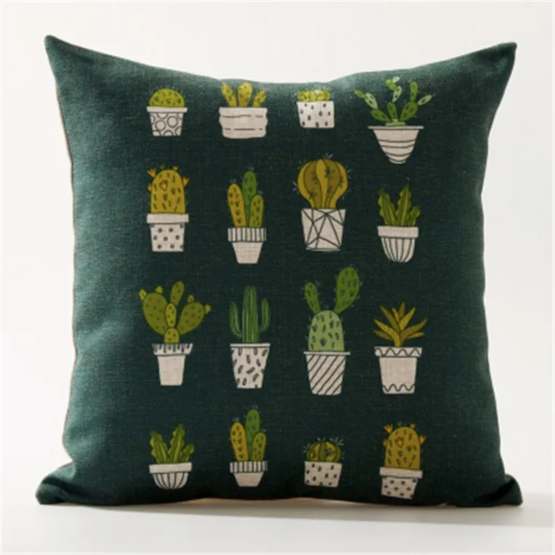 Декоративная наволочка для подушки, чехол в скандинавском стиле, зеленый Растительный хлопок, льняная наволочка для дивана, домашний декор, funda cojines 45x45