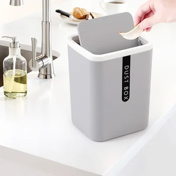 

Desktop Trash Can Small Mini Garbage Can Plastic Dustbin with Shake Cover for Home Office HKS99