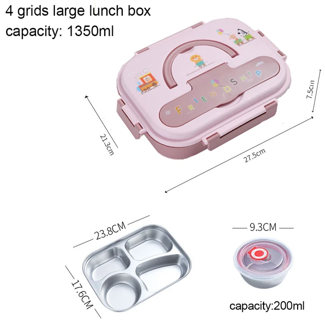 Cute Bento Lunch Box for Kids School Children Microwavable Stainless Steel Kindergarten Children's Bread Sandwich Food Box 4 grid metal