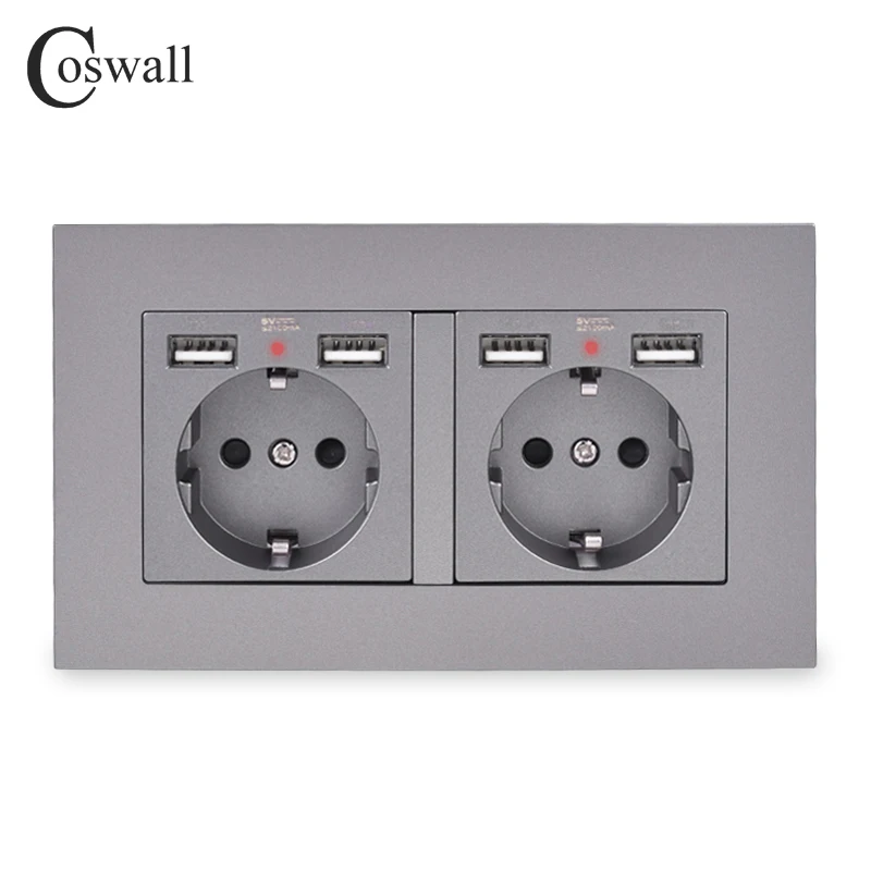 Grey COSWALL бренд 2 банды Россия Испания стандарт ЕС розетка с 4 USB порт зарядки скрытый мягкий светодиодный индикатор ПК Панель черный белый - Type: Grey