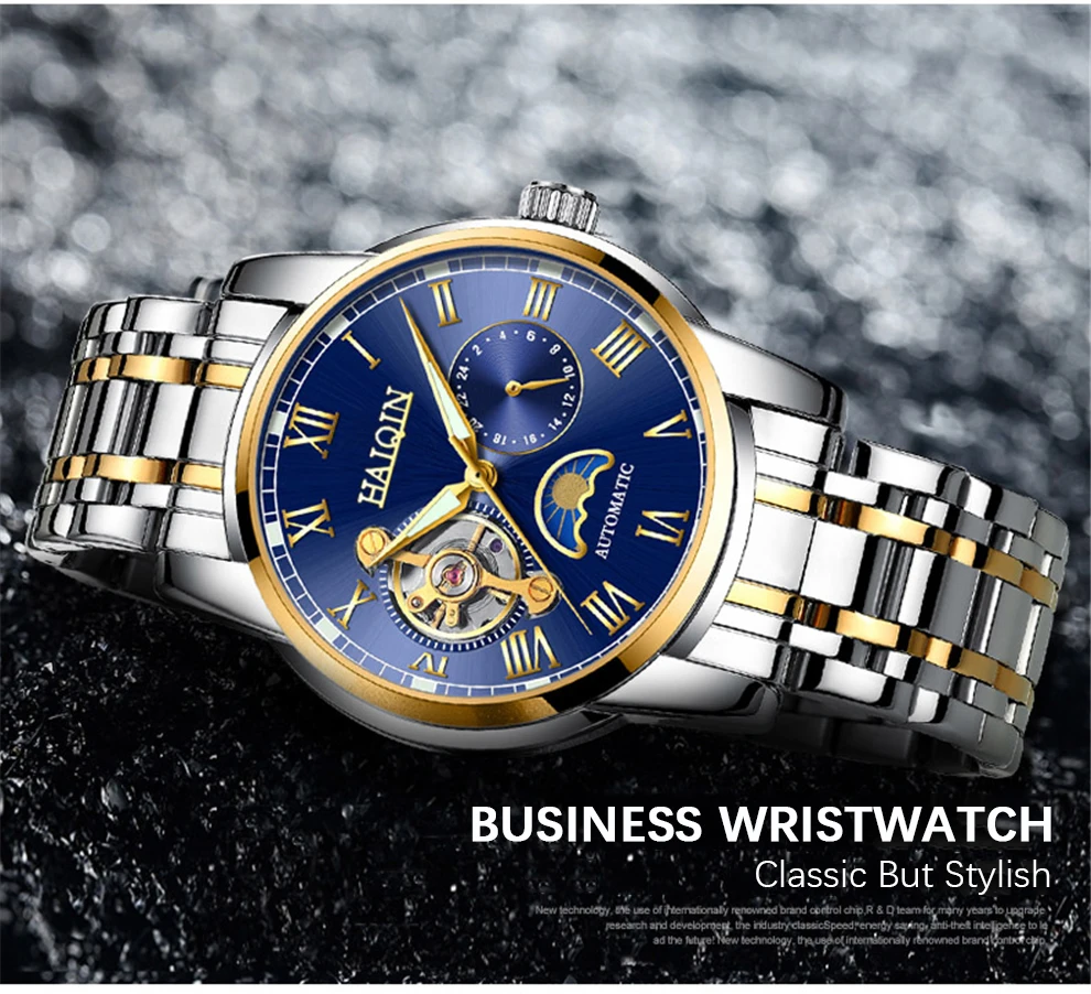 HAIQIN водонепроницаемые мужские часы с скелетом из нержавеющей стали, роскошные брендовые прозрачные механические Спортивные мужские наручные часы