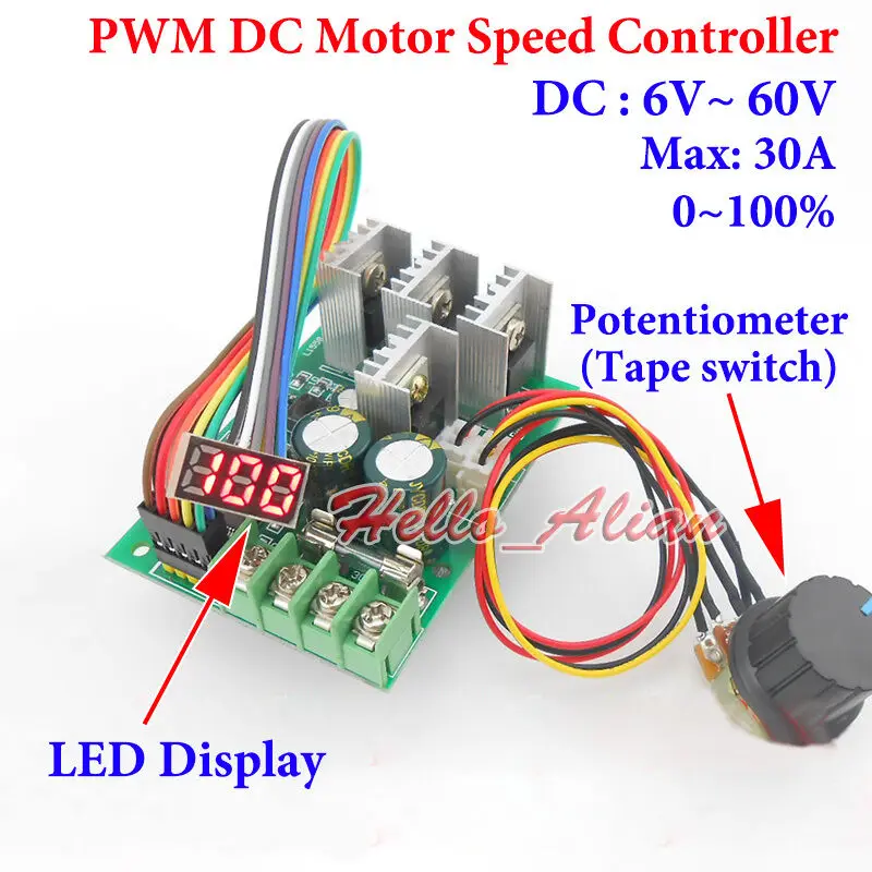 

Digital LED DC 6-60V 12V 24V 36V 48V 30A PWM DC Motor Speed Controller Regulator
