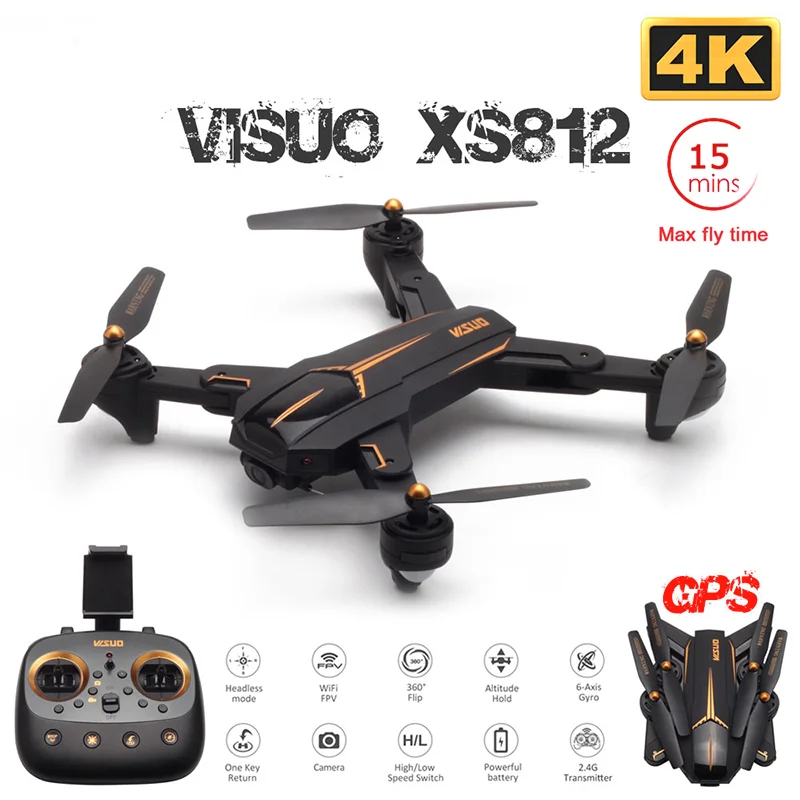 

VISUO XS812 GPS Drone With 4K HD Camera Quadcopter 5G WIFI FPV RC Drone Foldable Helicopter Altitude Hold One Key Return VS E58