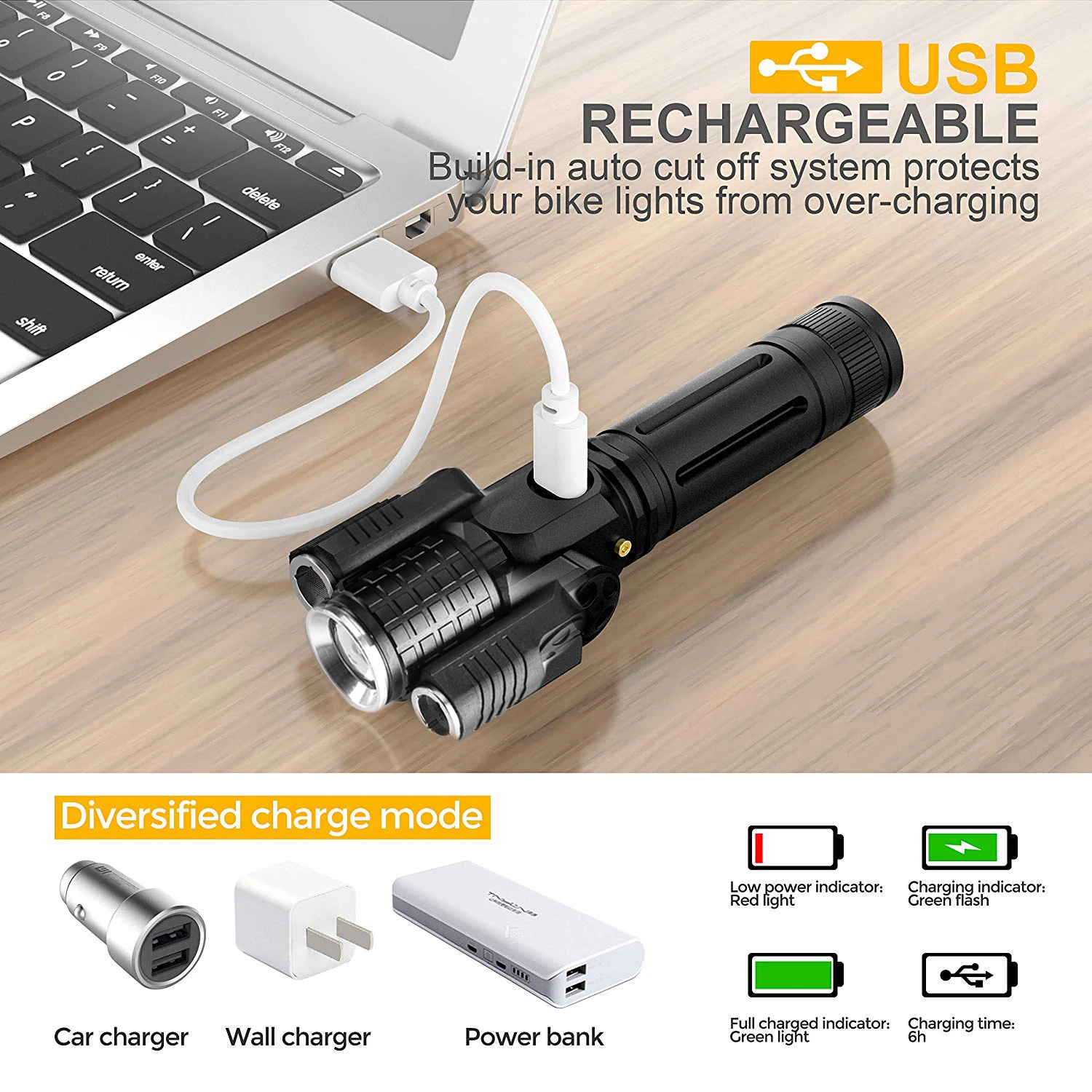 Excellent USB charging bicycle light 4 lighting mode super bright LED three lamp flashlight high quality waterproof bike accessories 2 Excellent USB charging bicycle light 4 lighting mode super bright LED three lamp flashlight high quality waterproof bike accessories 2