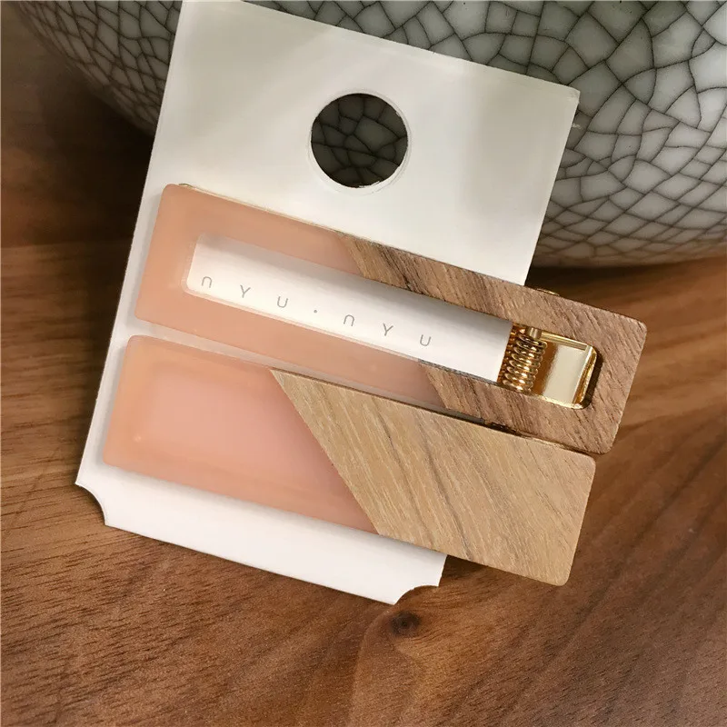 Rectangle pink 2 шт./компл. геометрические Деревянные Акриловые зажимы для волос для Для женщин с выбитым принтом для девочек в виде капли воды, заколка для волос из дерева ручной работы заколки для волос - Цвет: Rectangle pink