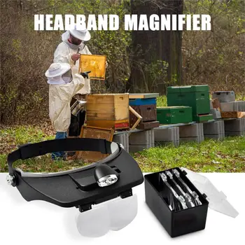 

New Beekeeping Equipment Headband Magnifier Head Magnifying Glasses Head-Worn LED Lighted Magnifier with 4 Detachable Lenses