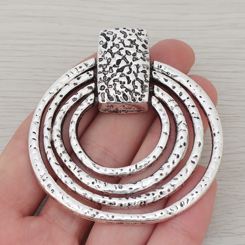 3 X Large Hammered 4 Circles Charms Pendants For Necklace Jewelry