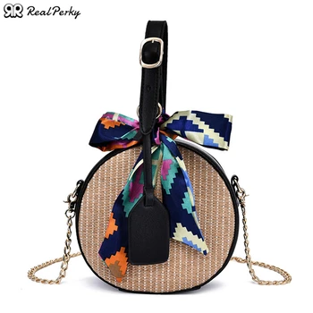 

Women Round Zipper Shoulder Messenger Bags Female Circle Fashion New Straw Bags Ladies Handmade Woven Rattan Beach Bags Handbags