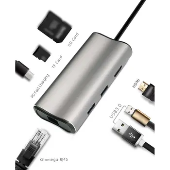 

T27 Type-c Adapter 7 in 1 Port for MacBook Pro to VGA SD USB 3.0 RJ45 Network Adapter Docking Station for WIN8/WIN10/IOS