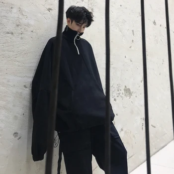 

2019 Autumn And Winter New Dark Black Collar Collar Solid Color Sweatshirt Fashion Casual Loose Pullover Trend Black One Size