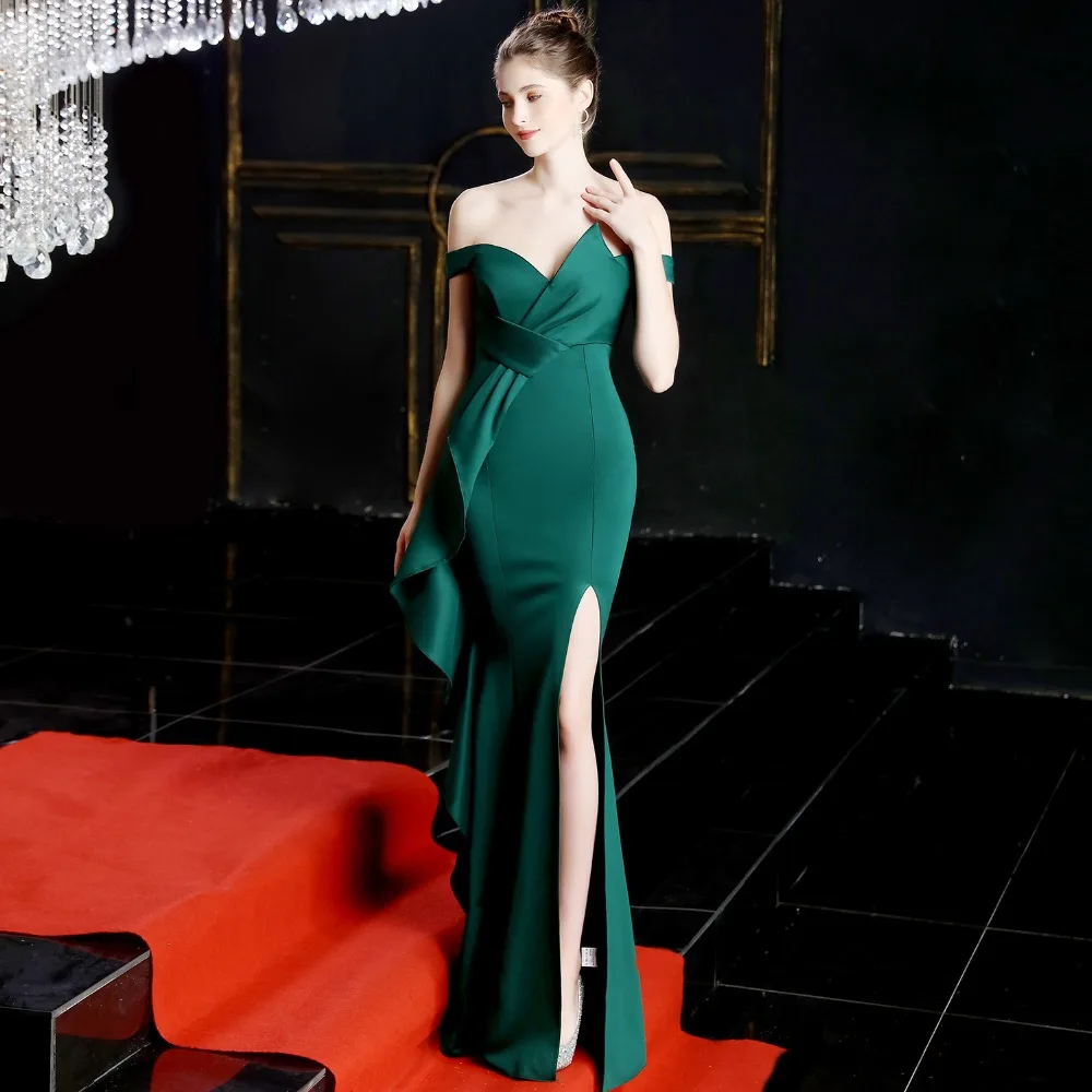 SLADUO M2019, новое осеннее женское Элегантное Длинное платье русалки без бретелей, сексуальное вечернее платье с разрезом знаменитостей, вечерние платья для подиума